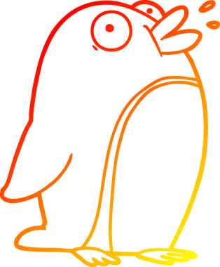 Bir insan tarafından çizilen karikatür pengueninin sıcak çizgi çizimi