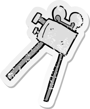 Bir insan tarafından çizilmiş bir çizgi film kamerasının gerilimli retro yapıştırması.