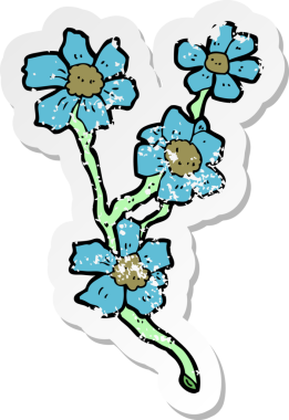 Bir insan tarafından çizilmiş karikatür çiçeğinin gerilmiş yapıştırması.