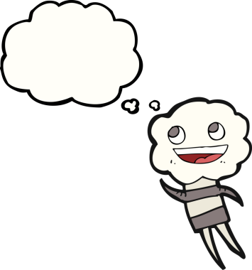 Serbest çizim düşünce balonu karikatürü. Bir insan tarafından çizilmiş şirin bulut kafalı yaratık.