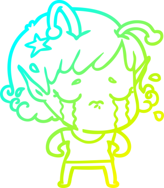 Bir insan tarafından çizilmiş ağlayan uzaylı kız çizgi filmi.