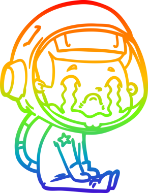 Gökkuşağı gradyan çizgi çizimi bir insan tarafından çizilmiş ağlayan astronot