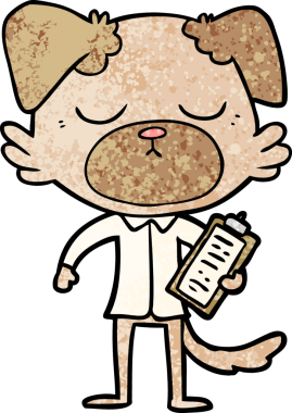 Bir insan tarafından çizilmiş ofis tişörtü giyen sevimli bir köpek.