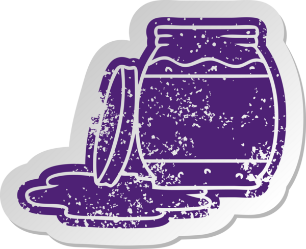 Bir insan tarafından çizilmiş çilek reçelinin sıkıntılı eski çizgi film çıkartması.