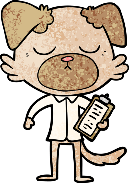 Bir insan tarafından çizilmiş ofis tişörtü giyen sevimli bir köpek.