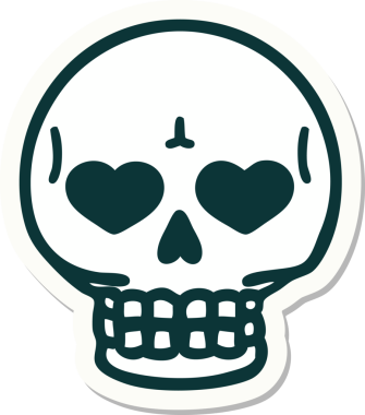 Bir insan tarafından çizilmiş bir kafatasının geleneksel stiliyle dövme çıkartması.