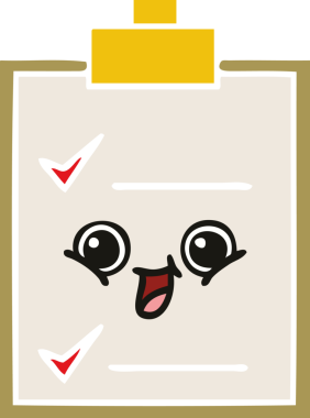 Bir insan tarafından çizilmiş bir kontrol listesinin düz renk retro karikatürü