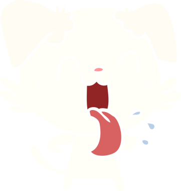 Bir insan tarafından çizilmiş düz renkli çizgi film soluyan köpek.