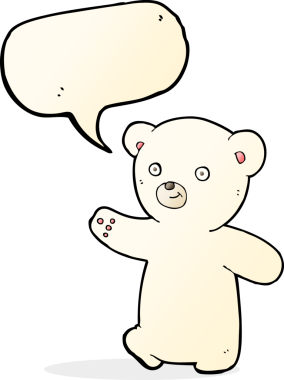 bir insan tarafından çizilmiş konuşma balonlu kutup ayısı yavrusu.