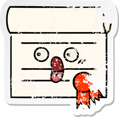 Bir insan tarafından çizilmiş şirin bir karikatür sertifikasının sıkıntılı etiketi