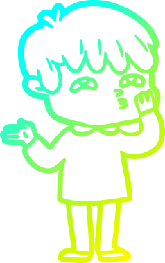 Bir insan tarafından kafası karışmış bir çizgi film karakterinin soğuk çizgi çizimi