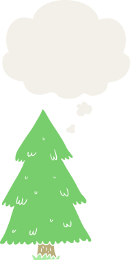 Düşünce baloncuğu insan tarafından çizilmiş bir karikatür noel ağacı.
