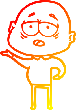 Bir insan tarafından çizilmiş, yorgun, kel bir adamın sıcak çizgi çizimi.