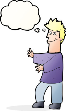 Bir insan tarafından çizilmiş düşünce balonlu mutlu adam çizgi filmi.