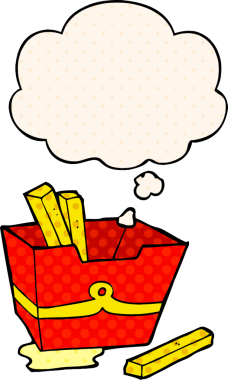 Çizgi roman tarzında bir insan tarafından çizilmiş bir kutu patates kızartması.