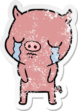 Bir insan tarafından çizilmiş ağlayan bir domuzun sıkıntılı çıkartması.