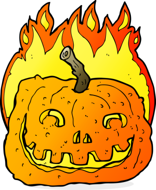 Bir insan tarafından çizilmiş yanan balkabağı çizgi filmi.