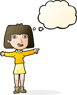 çizgi film mutlu kadın bir insan tarafından çizilen düşünce baloncuğu ile işaret