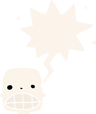 bir insan tarafından çizilmiş, konuşma baloncuklu bir kafatası.