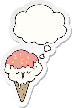 Düşünce baloncuklu karikatür dondurması insan tarafından çizilmiş bir çıkartma.