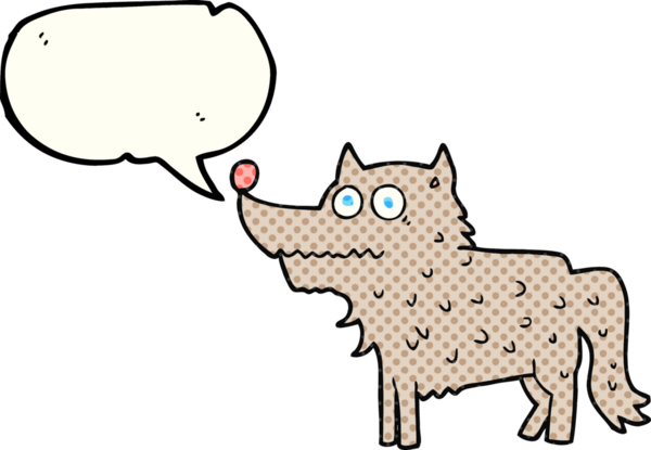 Bir insan tarafından çizilmiş serbest çizilmiş çizgi roman konuşma balonu çizgi film köpeği.