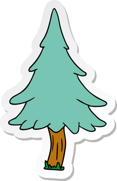 Bir insan tarafından çizilmiş ağaçlık çam ağaçlarının el çizimi karikatürü.