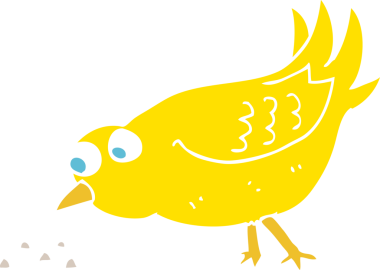 Bir insan tarafından çizilmiş kuş gagalama tohumlarının düz renk çizimi