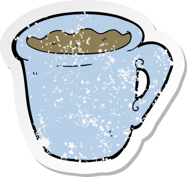 Bir insan tarafından çizilmiş bir kahve fincanının gerilimli retro yapıştırması.