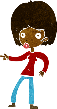 Bir insan tarafından çizilmiş çizgi film kadını.