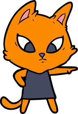 Bir insan tarafından çizilmiş kafası karışmış çizgi film kedisi.