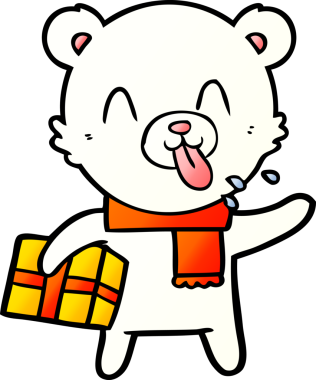 Kutup ayısı Noel hediyesi olarak bir insan tarafından çizilmiş karikatür.