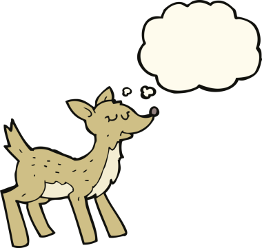 Bir insan tarafından çizilmiş düşünce baloncuklu şirin bir karikatür geyiği.