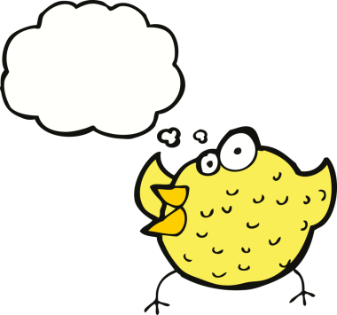 Bir insan tarafından çizilmiş düşünce baloncuklu mutlu kuş.