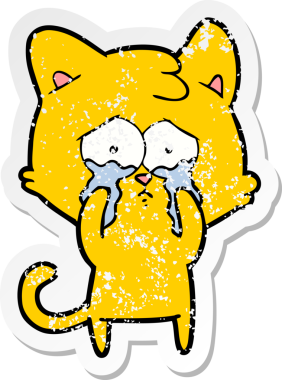 Bir insan tarafından çizilmiş, ağlayan bir kedinin sıkıntılı çıkartması.