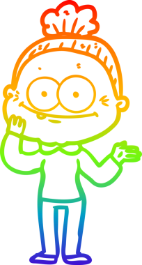 Gökkuşağı gradyan çizgi çizimi Bir insan tarafından çizilmiş mutlu yaşlı kadın