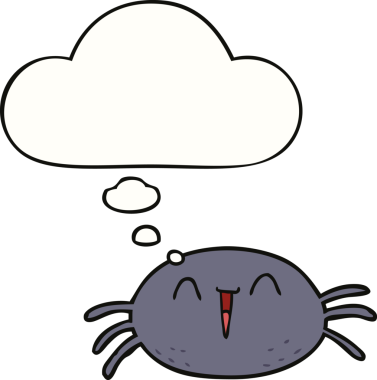 Bir insan tarafından çizilmiş düşünce baloncuklu çizgi film örümceği