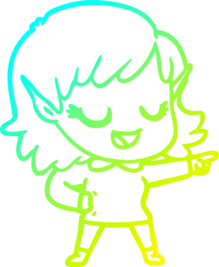 Bir insan tarafından çizilmiş mutlu bir elf kızının soğuk çizgi çizimi.