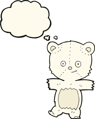 Bir insan tarafından çizilmiş düşünce baloncuklu şirin kutup ayısı.