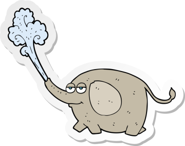 Bir insan tarafından çizilmiş su fışkırtan bir filin çıkartması.