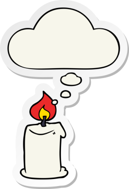 Düşünce baloncuklu çizgi film mumu insan tarafından çizilmiş bir çıkartma gibi.