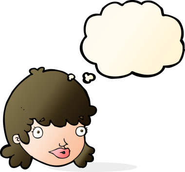 Bir insan tarafından çizilmiş düşünce balonlu çizgi film kızı.