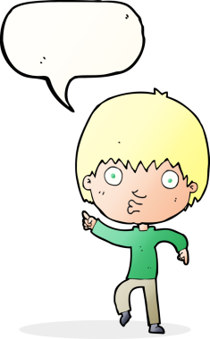 Bir insan tarafından çizilmiş konuşma balonuyla işaret eden çocuk etkilendi.