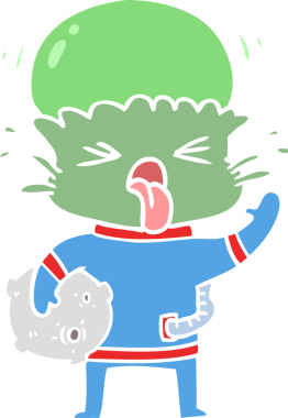 Bir insan tarafından çizilmiş garip düz renkli çizgi film uzaylısıName