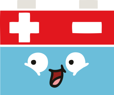 Bir insan tarafından çizilen araba aküsünün düz renkli retro karikatürü