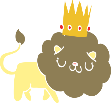 Düz renkli çizgi film aslanı, bir insan tarafından çizilmiş.