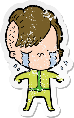 Bir insan tarafından çizilmiş ağlayan bir karikatür çıkartması.