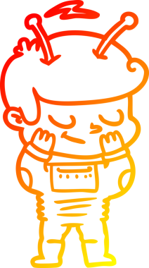 Bir insan tarafından çizilmiş çekingen bir uzay adamının sıcak çizgi çizimi