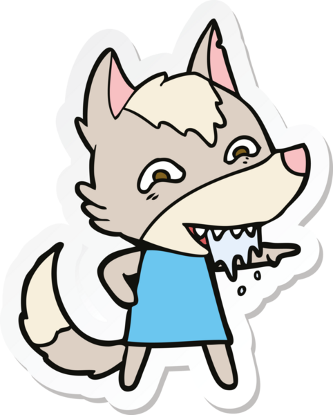 Bir insan tarafından çizilmiş aç kurt çizgi filminin çıkartması.