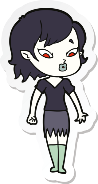 Bir insan tarafından çizilmiş şirin bir vampir kızın çıkartması.