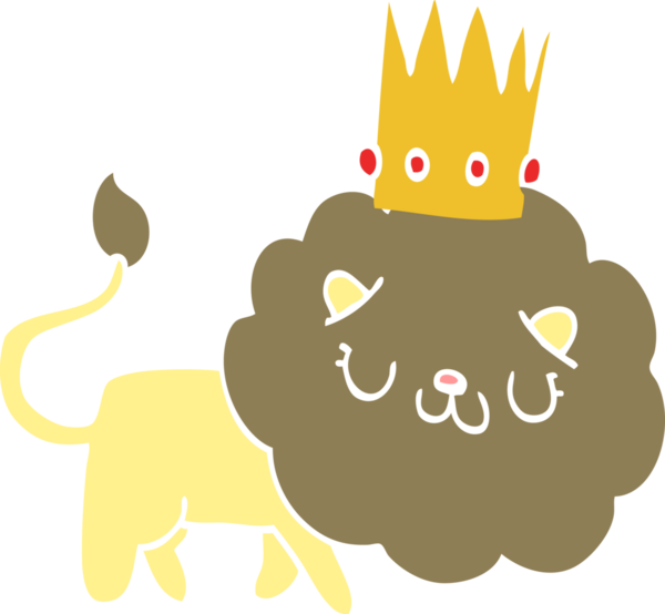 Düz renkli çizgi film aslanı, bir insan tarafından çizilmiş.